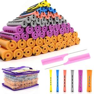 lot 30418 image: 120Pcs Hair Perm Rods Set, 6 Sizes Plastic Hair Cold Wave Rods, Heatless Perming Rods Hair Curlers Rollers with Pintail Comb for Long Short Straight Curly Natural Hair DIY Hairdressing Styling Tools - Retail $19