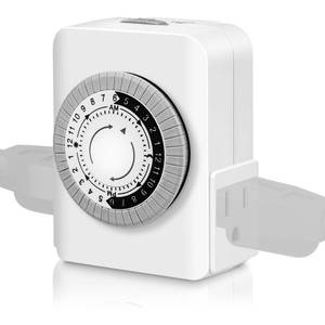 lot 30421 image: Timers for Electrical Outlets Indoor, AaiVrylliz 3-Prong Dual Outlet Timer,24-Hour 30 Minute Daily OnOff Cycle, Plug-in Mechanical Timers for Christmas Lights, Lamps, Grow Light - Retail $9