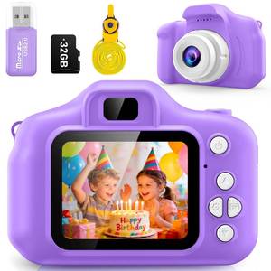 lot 30423 image: Kids Camera for Girls, 1080P HD Digital Camera with 32GB SD Card, 8MP Sky Purple Camera Toy for 3-12 Year Old Girls, Birthday Gift with 6 Filters, 20 Frames Video (Light Purple) - Retail $28