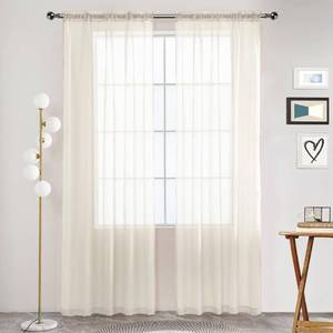 lot 50984 image: SpaceDresser Basic Rod Pocket Sheer Voile Window Curtain Tiers Ivory 2 Panels 52 Width 84 Inch Long for Kitchen Bedroom Children Living Room Yard(Ivory,52 W x 84 L) - Retail $9