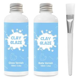 lot 50986 image: EIGTWEN 2 x 100ml Air Dry Clay Glaze, Gloss & Matte Finish, Prevents Cracking, Scratches, Watertight & Fireproof, Compatible with Clay, Plaster, Metal, Wood, Jewelry & More - Retail $22