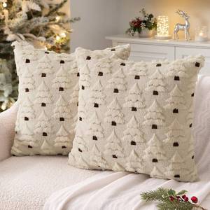 lot 50988 image: MIULEE Christmas Tree Decorative Pillow Covers Faux Fur Wool Throw Pillows Soft Plush Cushion Covers Set of 2 Xmas Home Decor Winter Holiday for Sofa Couch Livingroom Bed 18x18 Inch Beige - Retail $17