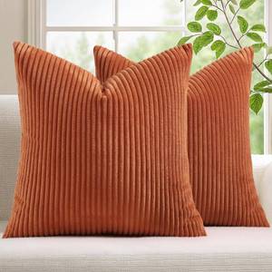 lot 50989 image: Mecatny Corduroy Decorative Fall Throw Pillow Covers 20x20 Set of 2 for Sofa Living Room, Soft Burnt Orange Neutral Boho Couch Pillow Covers for Home Decor, Rust - Retail $18
