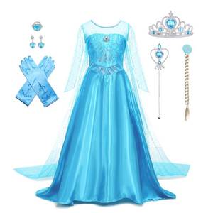 lot 50993 image: AHLPO Elsa Dress for Girls Princess Dress Up Halloween Cosplay Elsa Costume Fancy Dress Birthday Outfit  - Retail $19