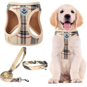 lot 50995 image: PUPTECK Adjustable Dog Harness Collar and Leash Set Step in No Pull Pet Harness for Small Medium Dogs Puppy and Cats Outdoor Walking Running, Soft Mesh Padded Reflective Vest Harnesses, Beige S - Retail $15