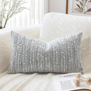 lot 51000 image: Artscope Lumbar Throw Pillow Cover 16x24 Super Thick Pillow Cover Decorative Boucle Textured Morden Neutral Accent Italian Style Pillowcase for Bedroom Living Room Couch Sofa Home Decor-Blue Grey - Retail $1,094