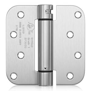 lot 51002 image: Haidms 3 Pack Self Closing Door Hinges 4 Inch Brushed Nickel Spring Hinge Adjustable Tension with 58 Radius Corner for Garage Exterior Interior Door - Retail $12