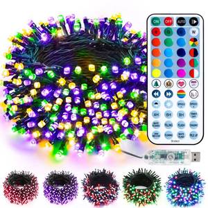 lot 59168 image: Brizled Color Changing Christmas Lights, 33ft 100 LED RGB Mard Gras Light String with Remote, Dimmable Mini Light String, USB Indoor Decorative Lighting Party Xmas Tree Wreath Year-Round Holiday - Retail $16