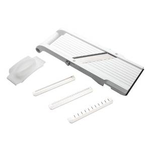 lot 59173 image: Benriner Mandoline Super Slicer, with 4 Japanese Stainless Steel Blades, BPA Free, 14.5 x 5.25-Inches, New Model