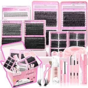 lot 59178 image: YIDUO Lashes Clusters Kit 1846Pcs Bulk Packs Volume False Eyelash Extensions D Curl Wispy Individual Eyelashes, Volume Studio Effect, Wholesale Large Pack with Glue&SealTweezersRemoversCleanser Some Eyellashes are Missing - Retail $30