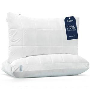 lot 59183 image: Nuzzle Cooling Adjustable Pillows for Side Sleepers, Luxury King Size Set of 2 Bed Pillows Hotel Collection - Best Adjust Height Soft Firm Pillows for Back, Stomach and Side Sleepers - Retail $95