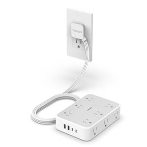 lot 59188 image: TESSAN Surge Protector Power Strip, 5FT Flat Extension Cord with Multiple Outlets, 12 Outlet Extender with 4 USB (2 USB-C), Flat Plug Power Strip, 1800J Surge Protection, Office, Dorm Essentials - Retail $25