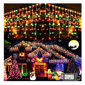 lot 59190 image: KNONEW Christmas Lights Outdoor Decorations 400 LED 33ft 8 Modes Curtain Fairy String Light with 75 Drops, Clear Wire LED String Light Indoor Decor for Wedding Party Christmas (Red and Green) - Retail $25