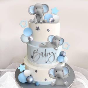 lot 59196 image: 32 PCS Elephant Cake Decoration with Mini Elephant Blue White Pearl Balls for Elephant Theme Birthday Supplies (BLUE) - Retail $10