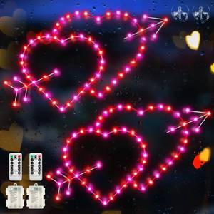 lot 59200 image: Kenburg 2 Pack Timer Valentiness Day Window Lights Decorations, 16 Red Pink Double Heart Lighted 8 Mode Silhouette Light with Remote Valentines LED Heart Lamp Indoor Outdoor Bedroom Home Decor - Retail $24