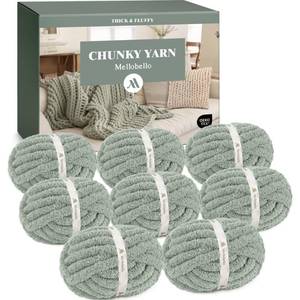 lot 59217 image: Mellobello Jumbo Chunky Yarn for Hand Knitting - Super Thick Chenille Chunky Yarn for Crocheting - Extra Soft Bulky Fluffy Blanket Big Yarn 8 Jumbo Pack (27yds,8 oz Each Skein) Sage Green - Retail $36
