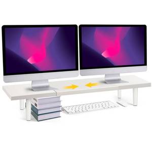 lot 59223 image: Across-Star Dual-Monitor-Stand-Riser-For-Desk Adjustable Length 32-40 Inch Large Desktop Computer Monitor Riser For 2 Screens Desk Shelf Organizer Riser Stand For ComputerLaptopPCPrinterTV White - Retail $37
