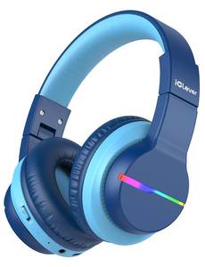 lot 59232 image: iClever BTH12 Kids Bluetooth Headphones,Colorful LED Lights Kids Headphones Wireless,7485dBA Safe Volume,85H Playtime,Fast Charging,Bluetooth 5.2,Over Ear,Built-in Mic for iPadTabletAirplane,Blue - Retail $25
