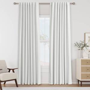 lot 59243 image: Guken White 100% Blackout Linen Curtains 84 Inch Length 2 Panels Set for Living Room Bedroom Back Tab Thermal Insulated 100% Black Out Drapes Room Darkening Farmhouse Style for Bedroom Curtains 52x84 - Retail $36