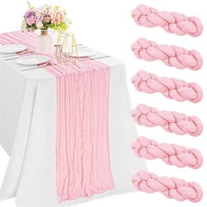 lot 59244 image: 6 Pieces Pink Valentines Day 10FT Cheesecloth Table Runner Boho Gauze Fabric Table Runner Rustic Sheer Runner for Wedding Birthday Baby Shower Party Boho Table Decoration Pink - Retail $22