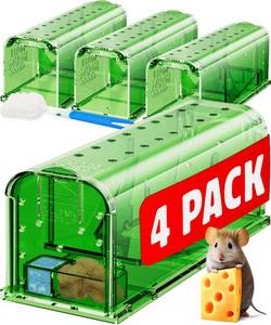lot 44209 image: Motel Mouse Humane Mouse Traps No Kill Live Catch and Release 4 Pack - Reusable, Easy to Use & Clean, No Touch Release, Sensitive Includes Cleaning Brush, Instruction Manual & Video - Mousetrap - Retail $20