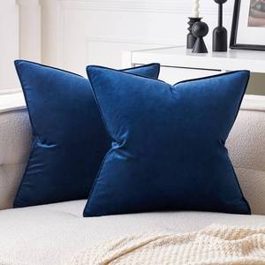 lot 44210 image: Pack of 2 Navy Blue Decorative Velvet Throw Pillow Cover Soft Pillow Cover Solid Square Cushion Case for Sofa Bedroom Car 18x 18 Inch 45x 45cm - Retail $14