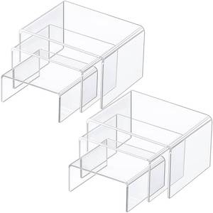 lot 44212 image: 2 Sets Acrylic Display Risers, Product Stand, Jewelry Display Riser Shelf Showcase Fixtures for Dessert Cupcake Candy Figure Treat Action Showcase(Clear, Small Set) - Retail $10