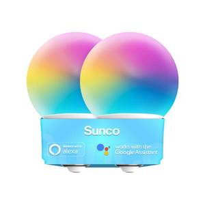 lot 44219 image: Sunco Smart Globe Bulbs G25 LED, Alexa Compatible LED Decorative Round Vanity Bulbs, 5W, Color Changing RGBCW, Dimmable WiFi Vanity Smart Bulbs for Amazon Alexa, Google Assistant, 2 Pack. - Retail $20