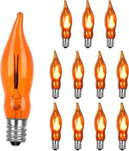 lot 44230 image: Christmas Orange Flicker Flame Light Bulbs, Crystal Orange Flame Tip Candelabra Replacement Bulbs, Flickering Bulbs Dances with Flame, 1 Watts, E12 Candelabra Base, 12 Pack - Retail $14