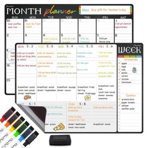 lot 44236 image: Magnetic Dry Erase Monthly and Weekly Calendar - 17x12 Monthly and Weekly Whiteboard for Fridge - 6 Extra Fine Point Markers Included - Shipped Flat