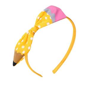 lot 44247 image: Back to School Headband Yellow Pencil Headband Polka Dot Pattern Design Non Slip Headband Bow School Hair Band Hair Accessories for Girls Back To School Outfits 1PCS - Retail $6