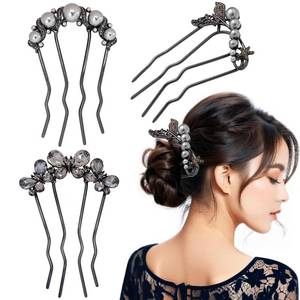 lot 44248 image: 3Pcs Hair Pins for Women Metal Hair Fork for Updos, Chignon, Bun&Twist Hairstyles, Elegant, Accessories for Wedding Party Holiday Daily Durable Hair Accessories for Thick or Thin Hair(Black) - Retail $9