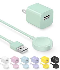 lot 44249 image: Apple Watch Charger, Magnetic Fast Charger to USB A Cable 3.3FT with USB A Wall Plug Adapter for Apple iWatch Series Ultra109876SE5432 (Green) - Retail $12