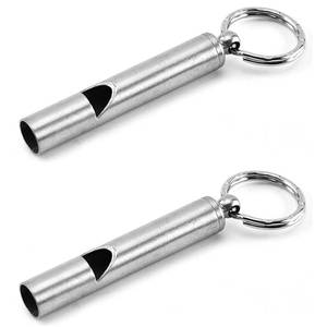 lot 44251 image: 2PCS Mini Stainless Steel Survival Whistle Perfect for Camping, Hiking and Boating Loud Emergency Whistle with Far Distance Rang for Sporting Events and Call Your Dog Keychain Included