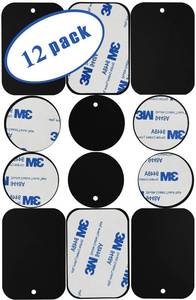 lot 44252 image: Universal Metal Plates with 3M Adhesive for All Magnetic Car Mounts, Cell Phone, Tablet Holder, Cradle-Less, Air Vent Mount, 6 Rectangular, 6 Round, Black (Not a Magnet) - Retail $7