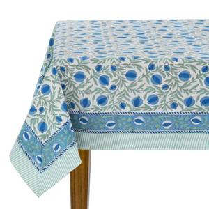lot 44255 image: Queen Blue Hand Block Print Cotton Rectangle Tablecloth 108 x 70 inches Reusable Table Cover Decorative Everyday Use for Dining Room, Farmhouse, Home, Party, Festive & Wedding, Fall - Retail $66