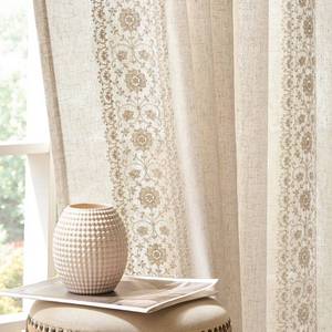 lot 44259 image: Boho Curtains for Bedroom Ivory Vintage Floral Farmhouse Curtains 84 Inches Long Linen Drapes for Living Room Embroidered Light Filtering Drapes Rod Pocket Ivory on Beige 2 Panels - Retail $54