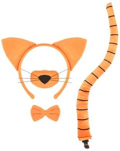 lot 44270 image: 4 PCS Cat Costume Accessory Set-Orange Cat Ears Headband, Nose, Bowtie and Striped Tail for Halloween Christmas Festival Theme Party Cosplay - Retail $14