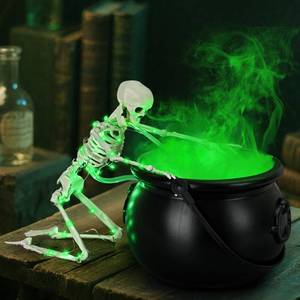 lot 44274 image: Halloween Decorations Indoor, Cauldron Halloween Decor with Puking Skeleton, Black Plastic Witches Cauldron Fog Maker Mist Diffuser Green Light Water Free DIY Skeleton for Party Home Table Decor