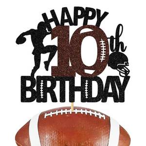 lot 44290 image: American Football Happy 10th Birthday Cake Topper, Glitter Touchdown Football Sports Theme 10 Years Old Birthday Party Decorations Supplies for Boy - Retail $8