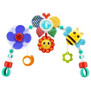lot 44295 image: Baby Activity Arch Toy Bar for Stroller, Bassinets and Car Seat, Adjustable Crib Toys Hanging Attachment, Sensory Development Toys with Rattles - Retail $23