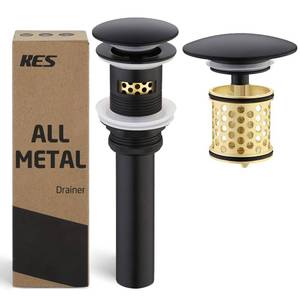 lot 44298 image: Bathroom Sink Drain with Overflow, All Metal Pop Up Drain for Bathroom Sink Stopper with Strainer Basket Hair Catcher Anti Clog Rustproof Matte Black, S2018A-BK - Retail $24