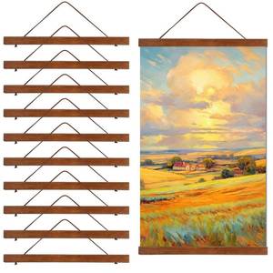 lot 44299 image: 10 Pack Magnet Poster Hanger Frame 12x16 12x18 12x24 Light Pine Wood Magnetic Rails Hanging Frame with Rope Magnet Poster Hanger for Photo Picture Print Map (Brown,12 Inch) - Retail $38