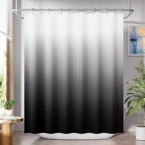 lot 44313 image: Shower Curtain, Cloth Ombre Black Shower Curtain Set with 12 Hooks, Washable Fabric Black and White Shower Curtain, Rustic Farmhouse Bathroom Shower Curtain, 72x72 Inches - Retail $12
