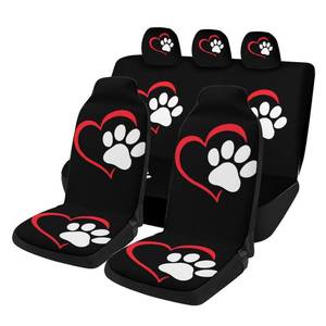 lot 44321 image: 2 Pcs Premium Heart-Shaped Paw Print Car Seat Cover, Breathable & Washable Car Seat Covers Head Sets, Fashionable Printed Seat Covers for Cars Interior, Universal Fit for Most Cars - Retail $40
