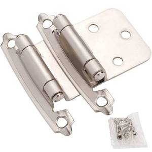 lot 44323 image: Cabinet Hinges Brushed Nickel for Kitchen Cabinets Doors (5 Pair -10 Pcs) -12 Overlay (Variable) -Self Closing Kitchen Cabinet Hinges Flush Mount wSilicon Bumpers & Hardware Screws - Retail $13