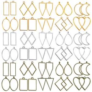 lot 44325 image: 60Pcs Hollow Frame Pendants - Resin Craft Bezels Jewelry Molds for Necklaces and Earrings Making Supplies - Retail $9