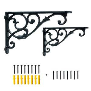 lot 44333 image: 2 Pack Decorative Shelf Brackets,11 Inch Cast Iron Shelf Supply, Antique Black Corbel, Screws Anchor Included - Retail $32