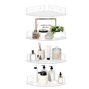 lot 44347 image: 4 Pack Acrylic Corner Floating Shelves, 10 in Clear Hanging Shelves with Cable Management Design, Wall Mounted Corner Storage Organizer for Bathroom, Bedroom, Living Room, Kitchen