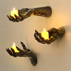 lot 44355 image: Halloween Decorations Indoor Gothic Decor Pack of 3 Wall Mounted Creepy Reaching Hands with Lighted Candles for Gothic Wall Decorations - Retail $20